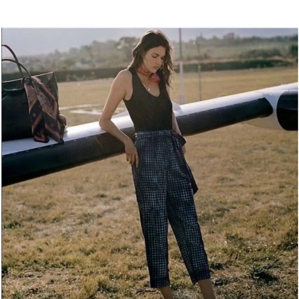 Anthropologie Maeve Aryl Bleached Blue Pants in Gingham Blue